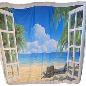 Ocean Beach Window Sky Cloud Extra Large Tapestry Fabric Wall Hanging 74" x 71"